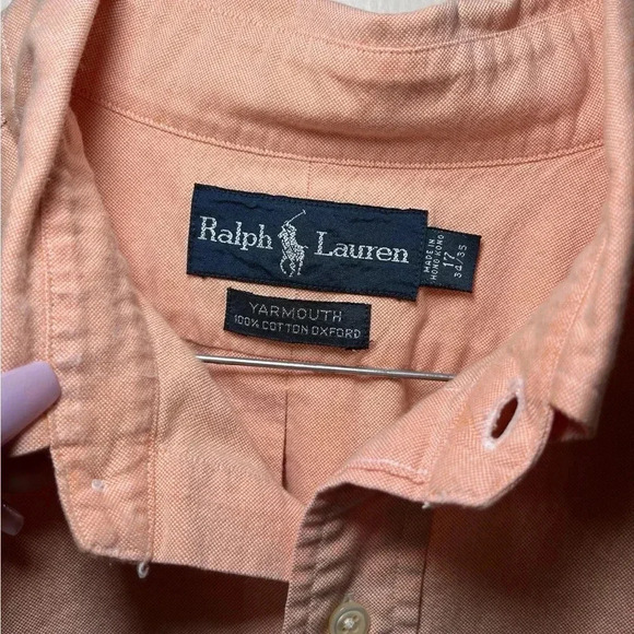 Ralph Lauren Yarmouth Cotton Long Sleeve Button Down Shirt Peach Color Pastel - Picture 3 of 8